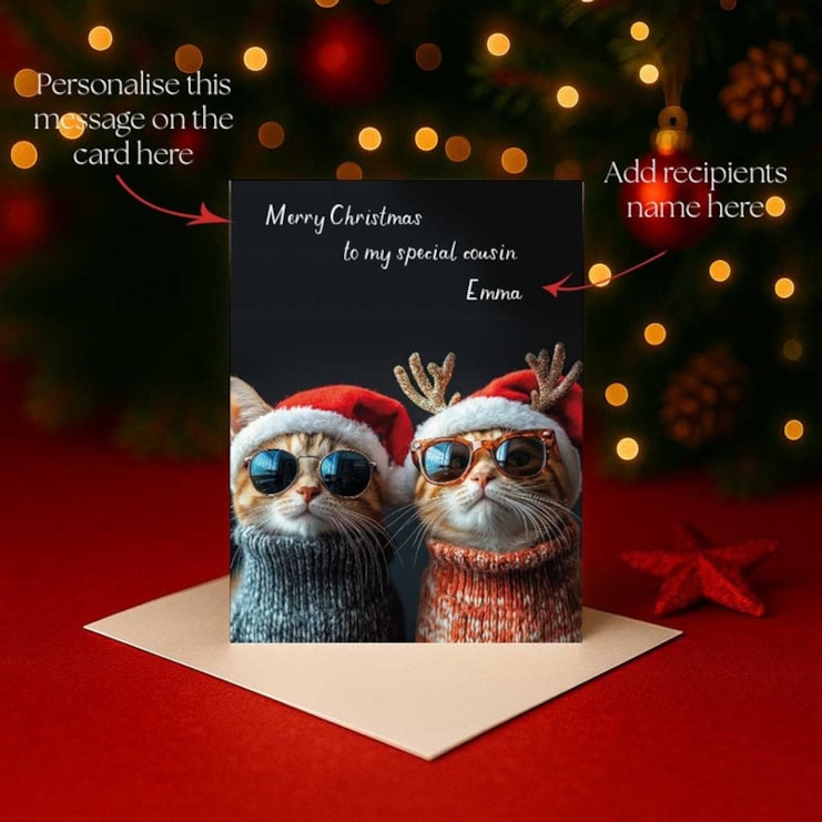 Personalised Christmas Card - Christmas Cats In Santa Hats