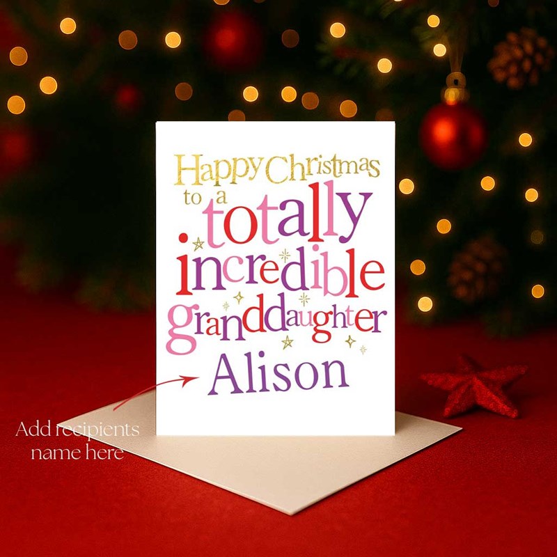 An image of Personalised Christmas Card - Totally Incredible Granddaughter