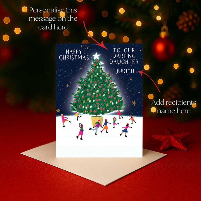 An image of Personalised Christmas Card - Ice Skating Around The Tree