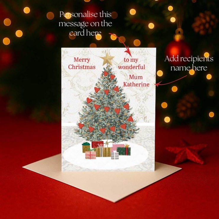 Personalised Christmas Card - Christmas Tree Covered In Hearts Personalised Christmas Card - Christmas Tree Covered In Hearts