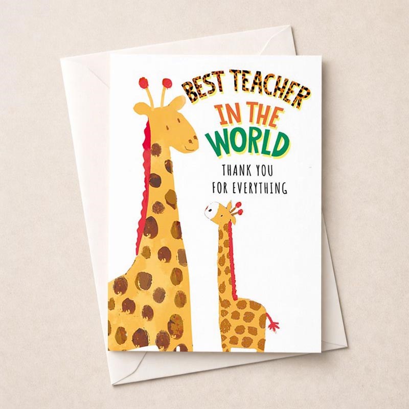 An image of Large Thank You Teacher Card - Giraffes
