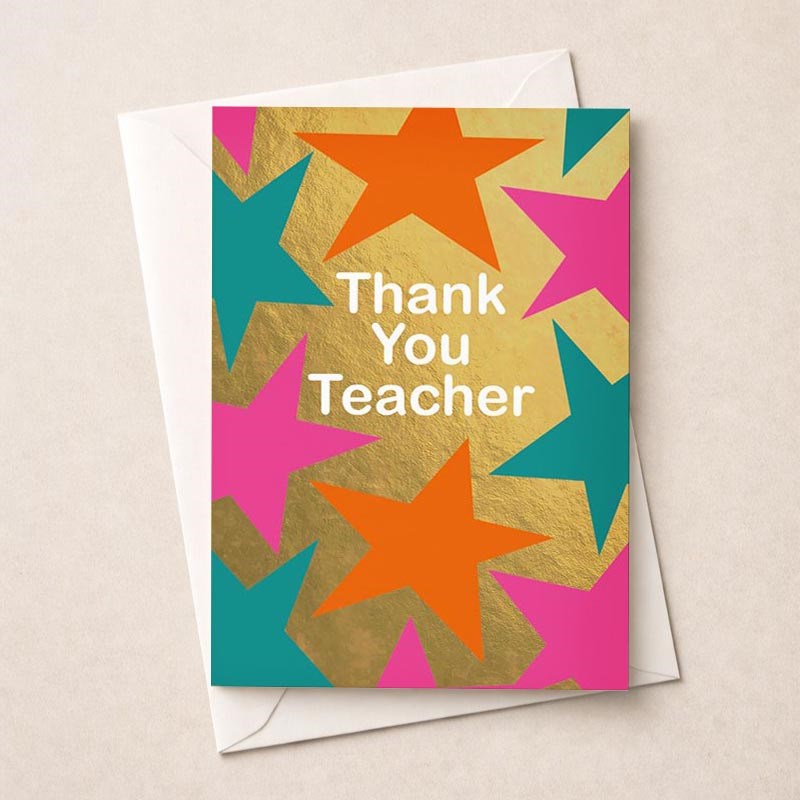 An image of Large Thank You Teacher Card - Stars
