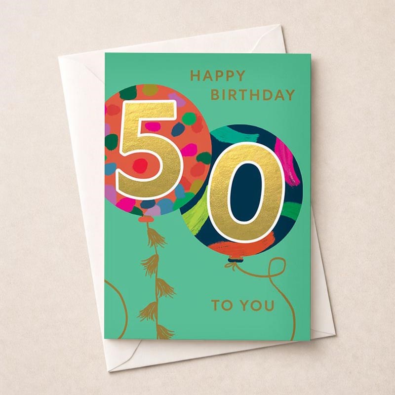 An image of Large Age 50 Birthday Card - Balloons
