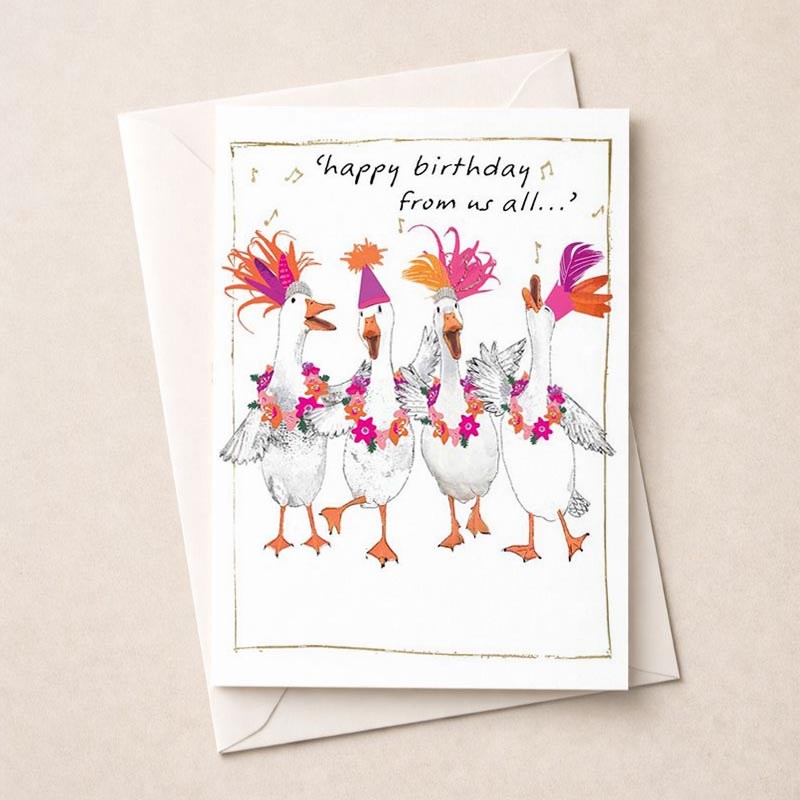 An image of Large Birthday Card - Dancing Geese