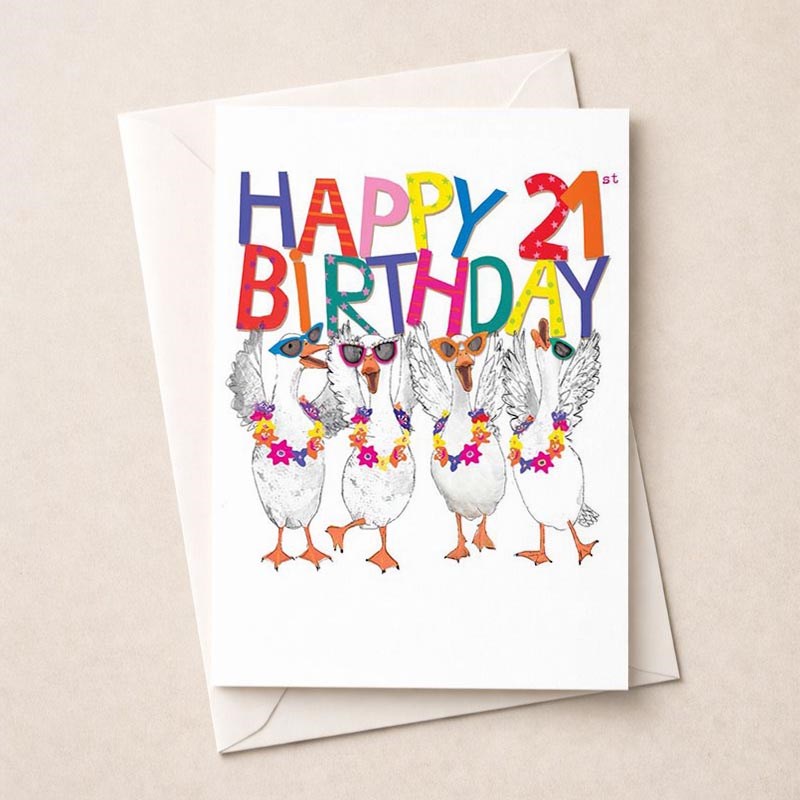 An image of Large Birthday Card - Age 21 Fancy Geese