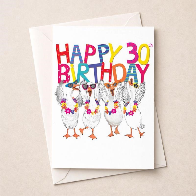 An image of Large Birthday Card - Age 30 Fancy Geese