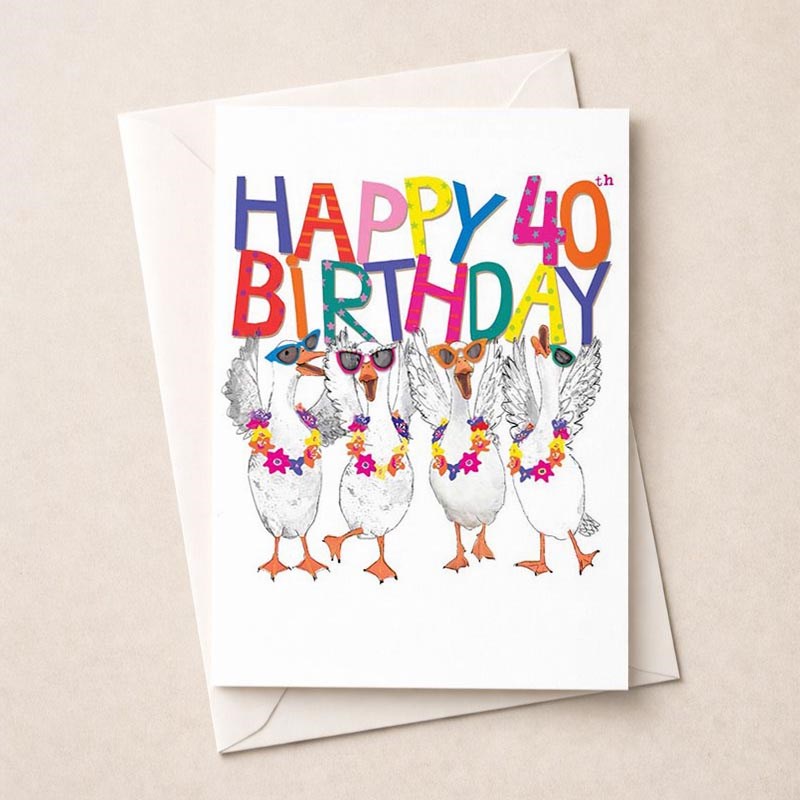 An image of Large Birthday Card - Age 40 Fancy Geese