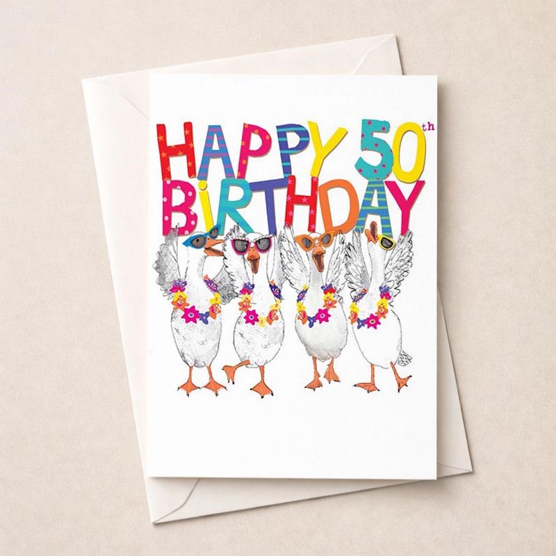 An image of Large Birthday Card - Age 50 Fancy Geese