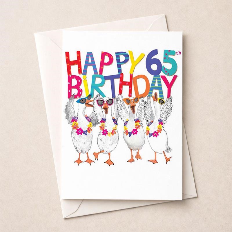 An image of Large Birthday Card - Age 65 Fancy Geese