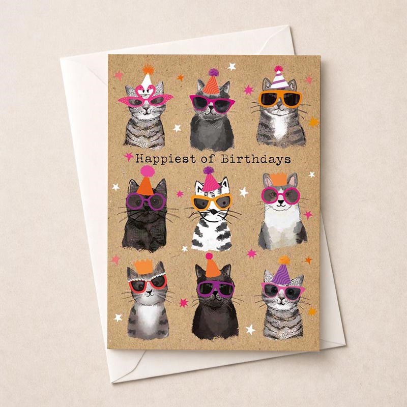 An image of Large Birthday Card - Happiest Of Birthdays Cats