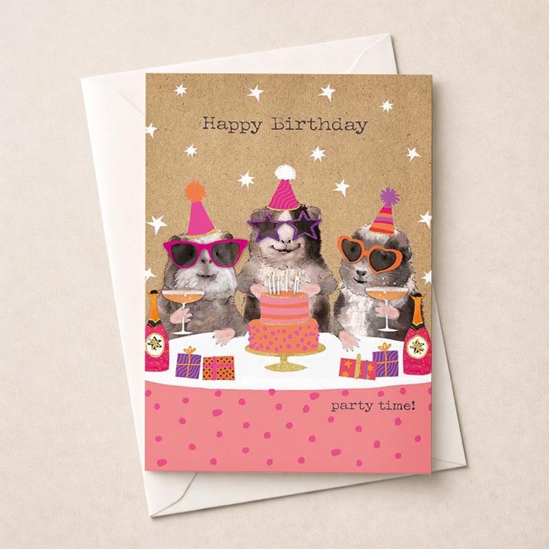 An image of Large Birthday Card - Guinea Pigs Party