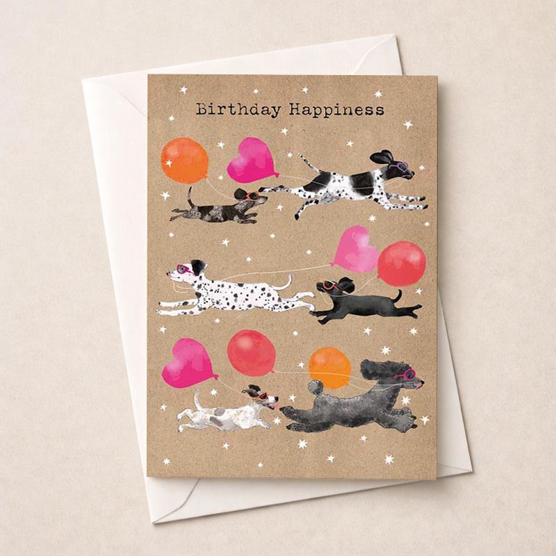 An image of Large Birthday Card - Dogs With Balloons