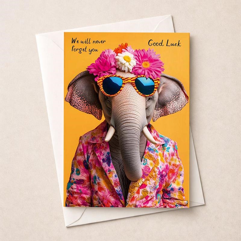 An image of Large Sorry You're Leaving Card - Funky Elephant