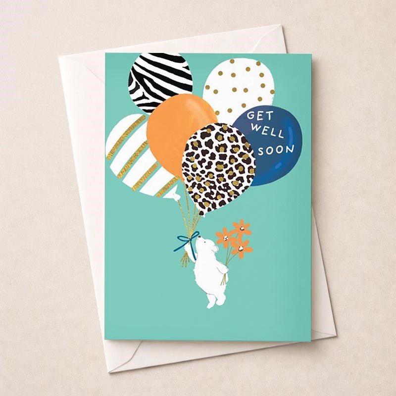 An image of Large Get Well Soon Card - Bear and Balloons