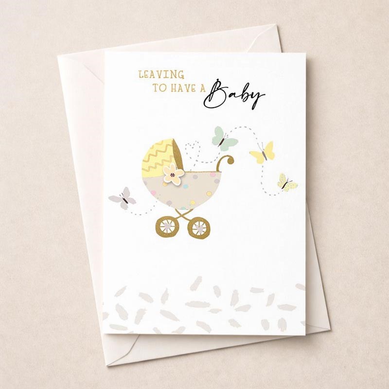 An image of Large Leaving For A Baby Card - Pram