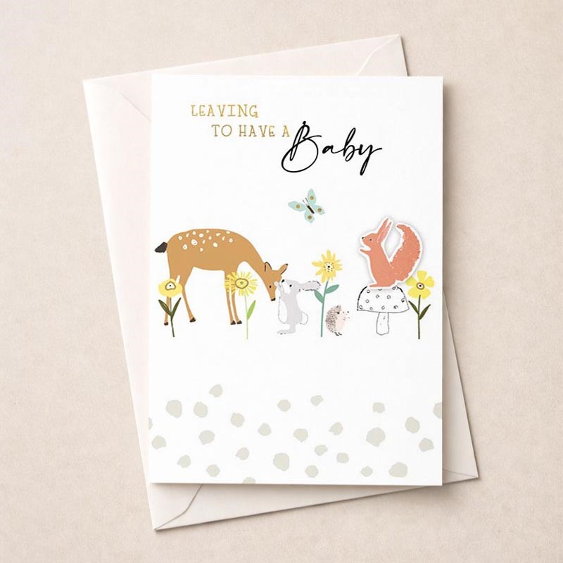 An image of Large Leaving For A Baby Card - Woodland Animals