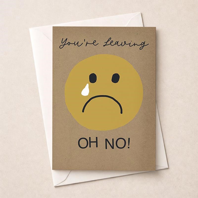 An image of Large Sorry You're Leaving Card - Cry Face You're Leaving