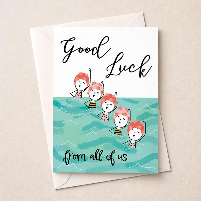 An image of Large Good Luck Card - Ladies Swimming In The Sea
