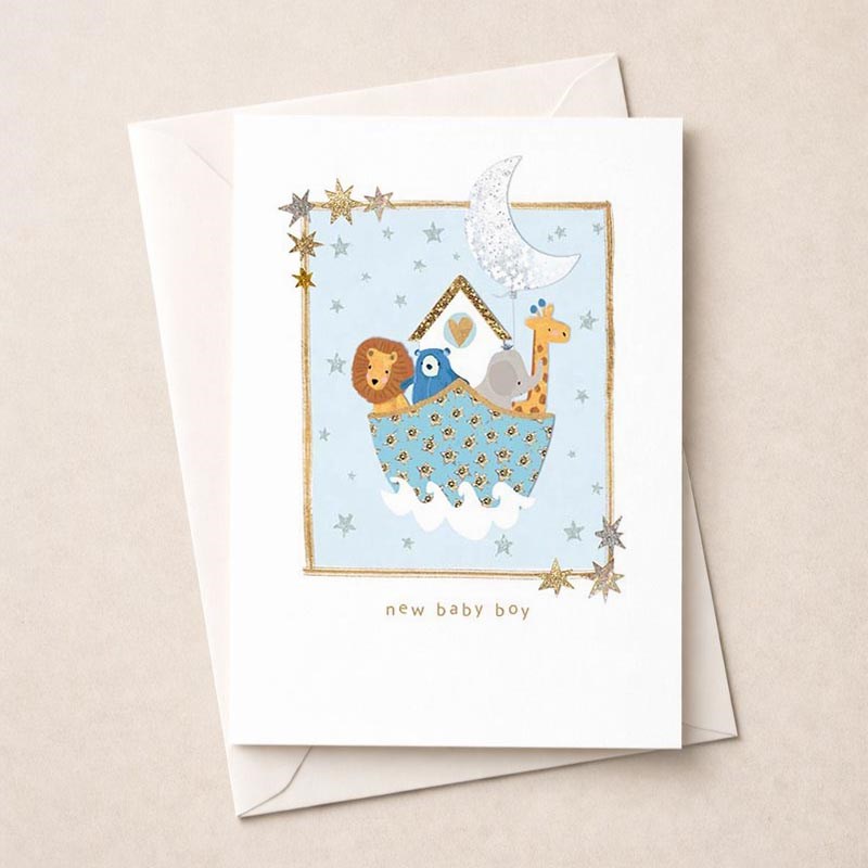An image of New Baby Card - Animals In A Boat