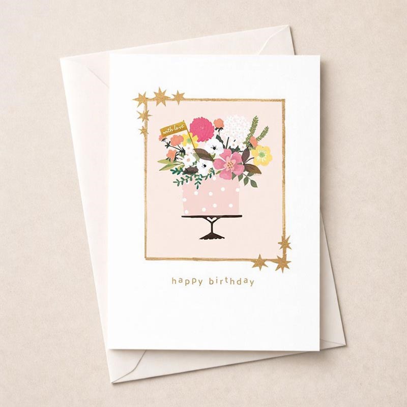 An image of Birthday Card - Cake With Flowers