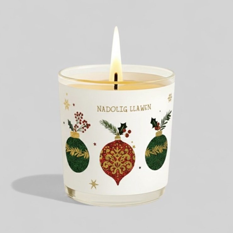 Vanilla Scented Christmas Candle - Nadolig Llawen Christmas Baubles Vanilla Scented Christmas Candle - Nadolig Llawen Christmas Baubles