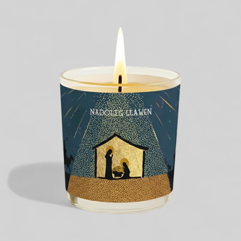 An image of Vanilla Scented Christmas Candle - Nadolig Llawen Nativity