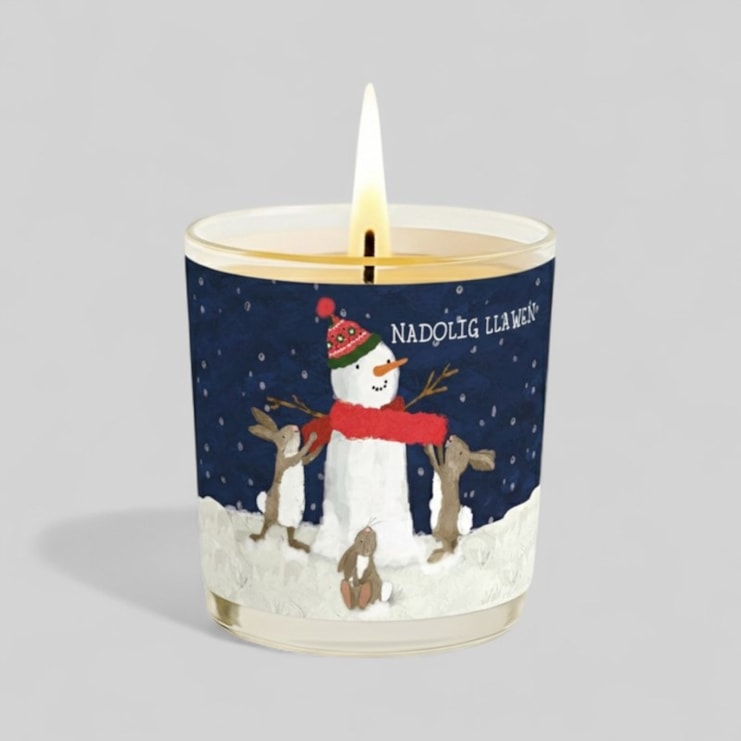 Vanilla Scented Christmas Candle - Nadolig Llawen Snowman & Rabbits