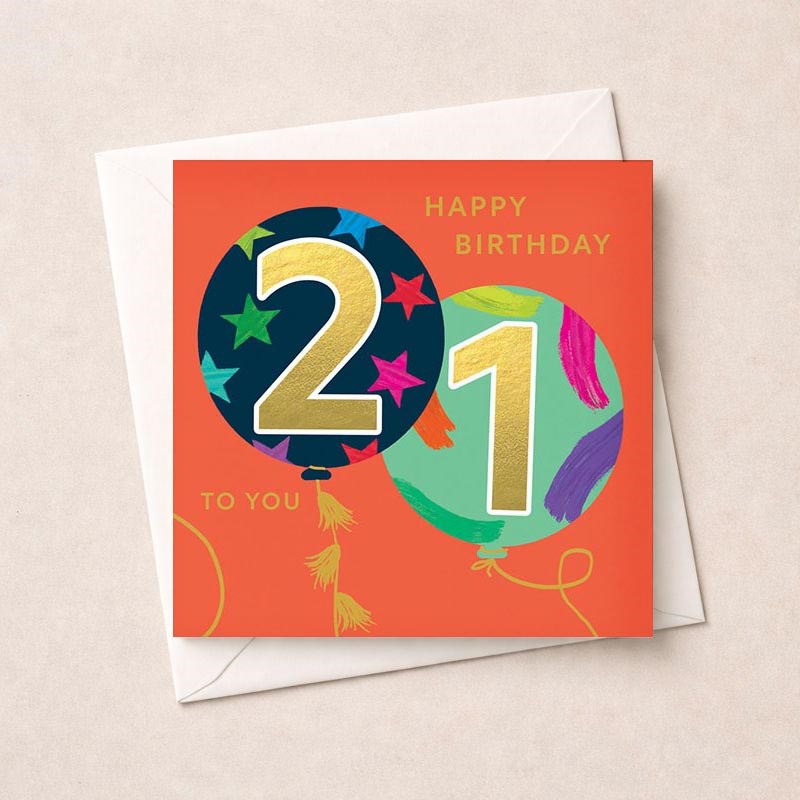 An image of Age 21 Birthday Card - Balloons