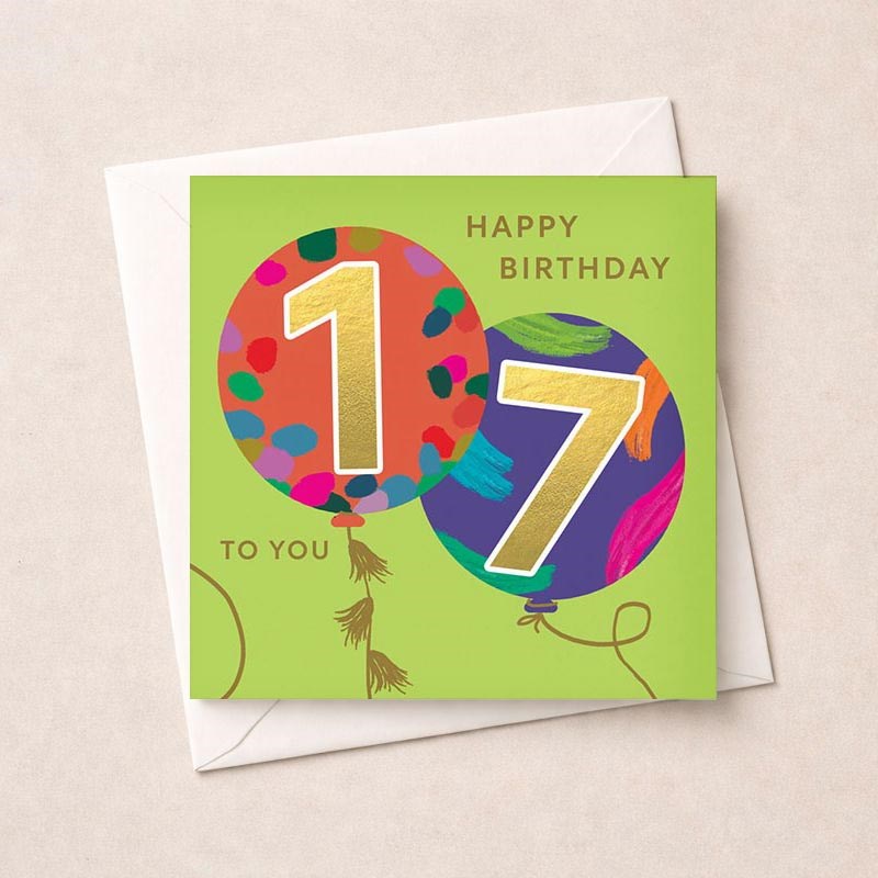 An image of Age 17 Birthday Card - Balloons