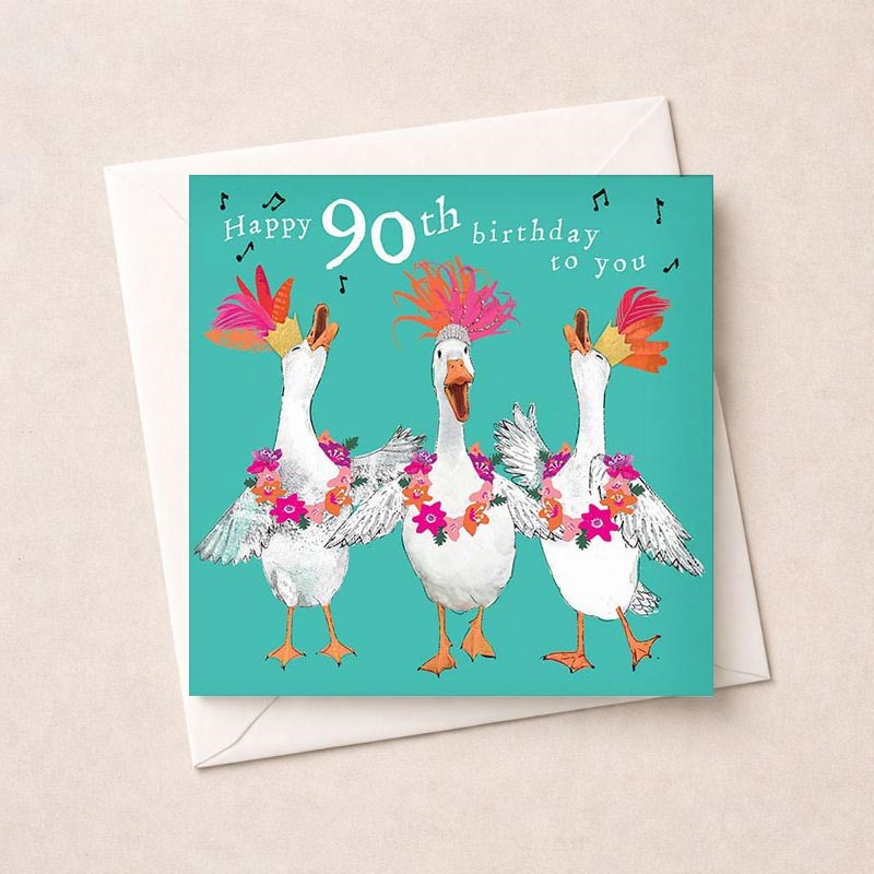 An image of Age 90 Birthday Card - Happy Geese
