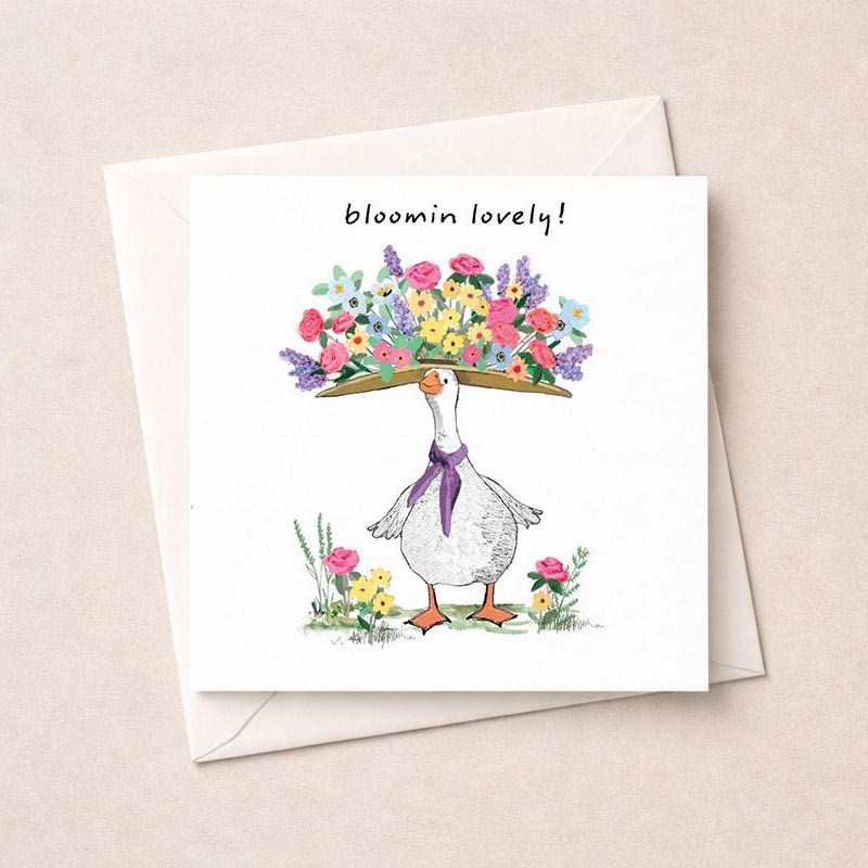 An image of Open Card - Blooming Lovely Goose With Flowers