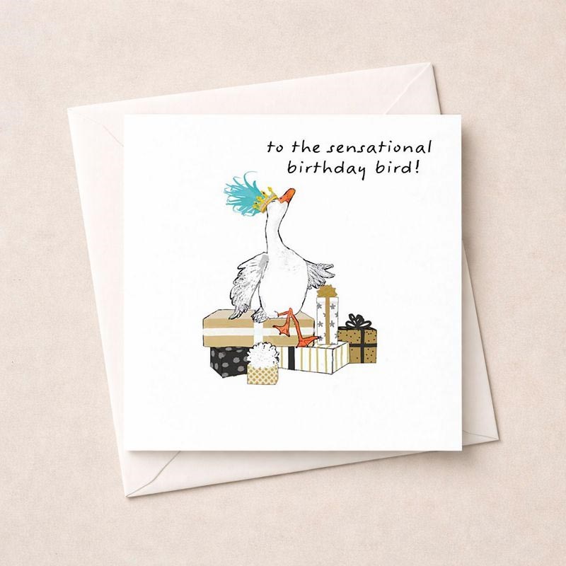 An image of Birthday Card - Goose With Lots Of Gifts