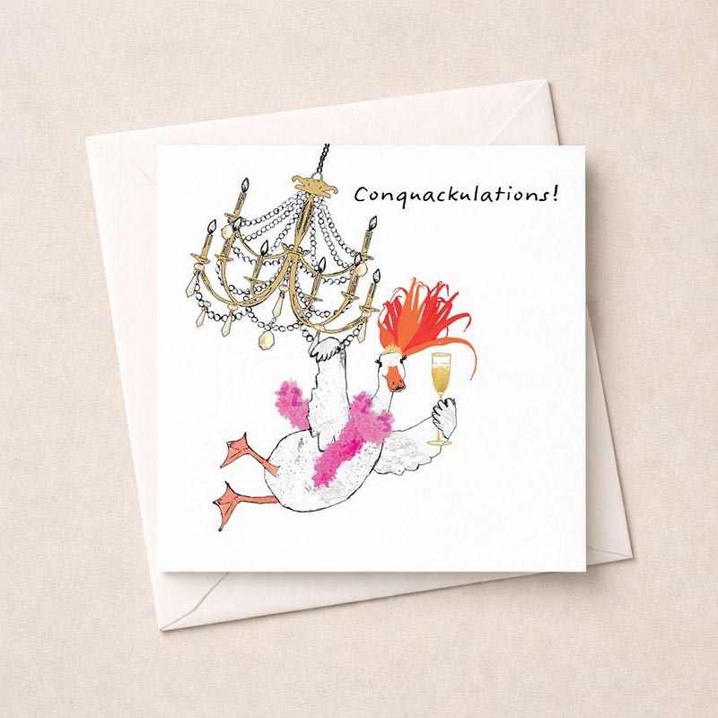 An image of Congratulations Card - Goose Swinging On A Chandelier