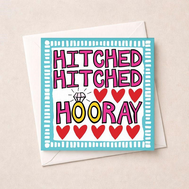 An image of Wedding Card - Hitched Hitched Hooray
