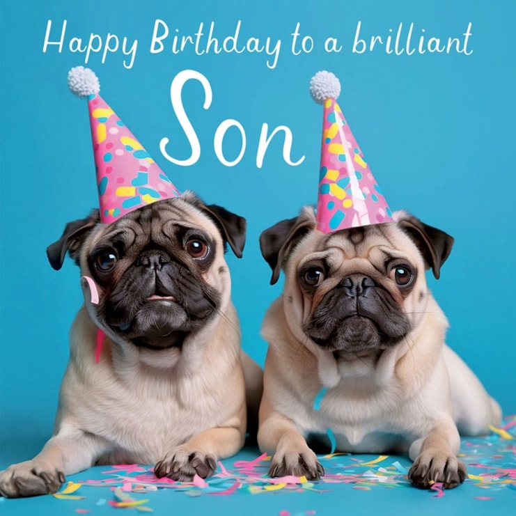 Son Birthday Card - Birthday Son Party Pugs
