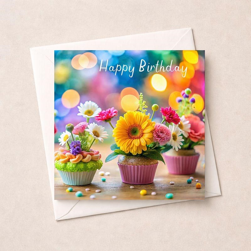 An image of Birthday Card - Flower Cupcake