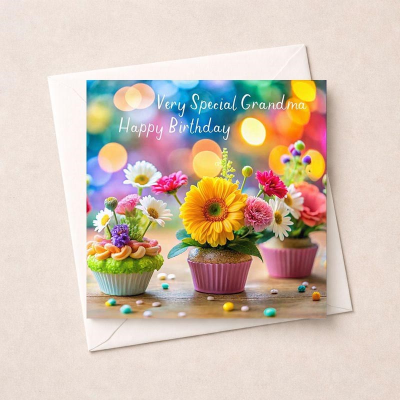 An image of Grandma  Birthday Card - Flower Cupcakes