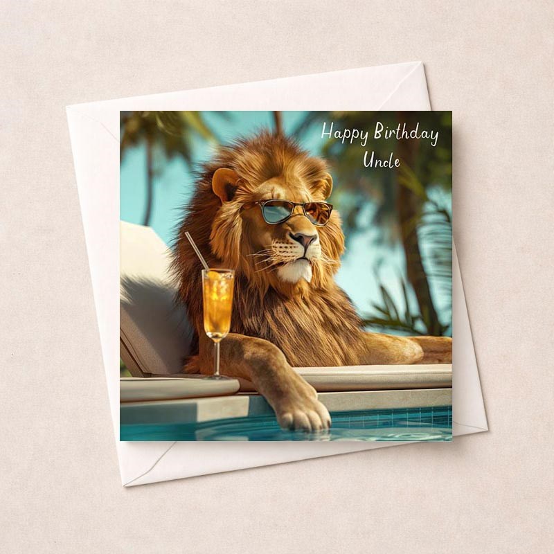 An image of Uncle Birthday Card - Lion By The Pool