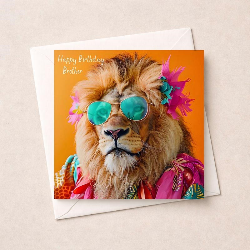 An image of Brother Birthday Card - Vibrant Lion