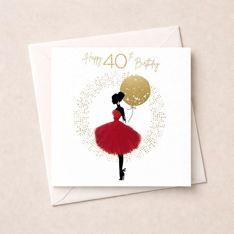 An image of Age 40 Card - Lady With Balloon