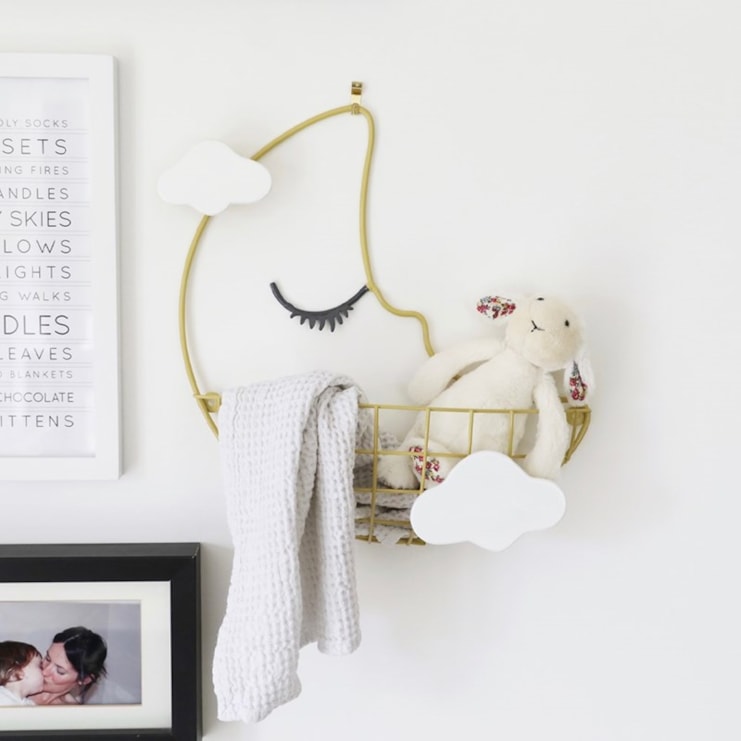 Crescent Moon Wall Basket with Hooks