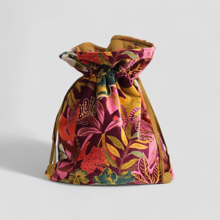 Pink Floral Cotton Velvet Bag
