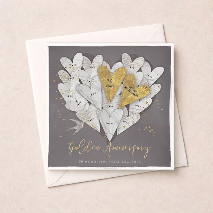 Golden Anniversary Card - Gold Hearts Golden Anniversary Card - Gold Hearts