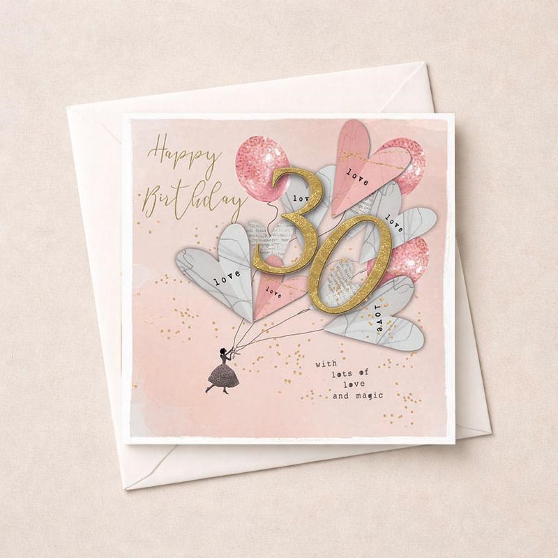 An image of Age 30 Birthday Card - Heart Balloons