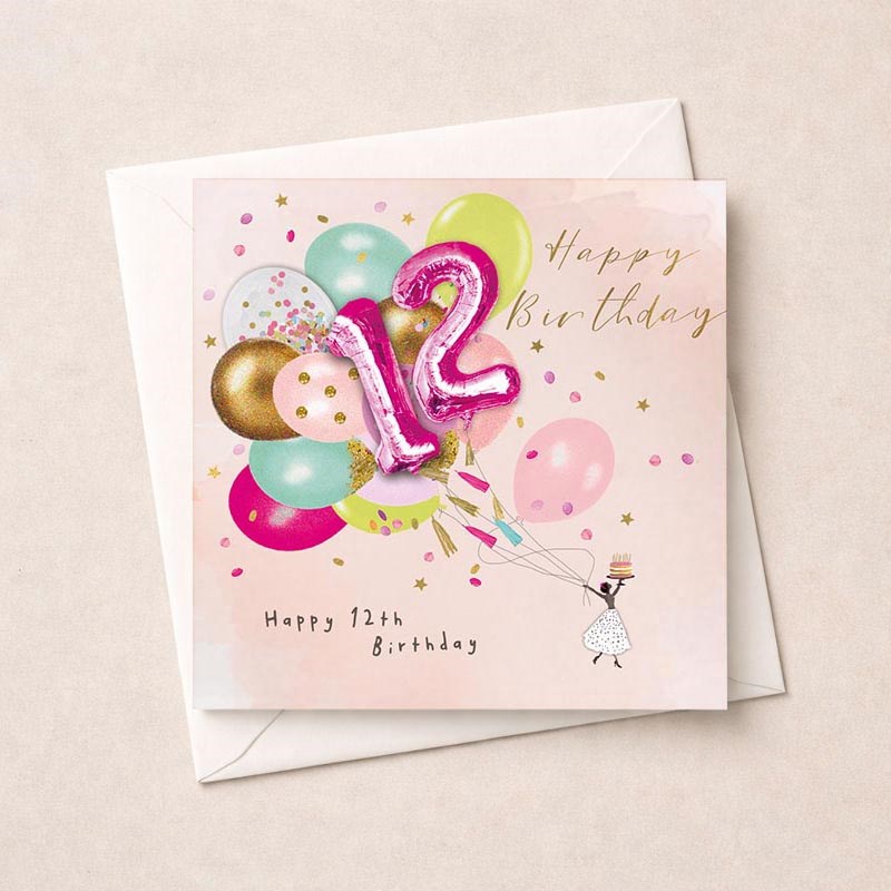 An image of Age 12 Birthday Card - Birthday Balloons