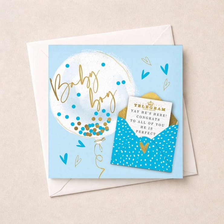 New Baby Card - Baby Boy Balloon and Telegram New Baby Card - Baby Boy Balloon and Telegram