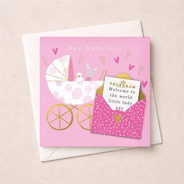 New Baby Card - Baby Girl Pram New Baby Card - Baby Girl Pram