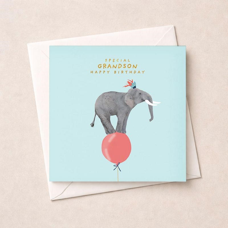 An image of Grandson Birthday Card - Elephant