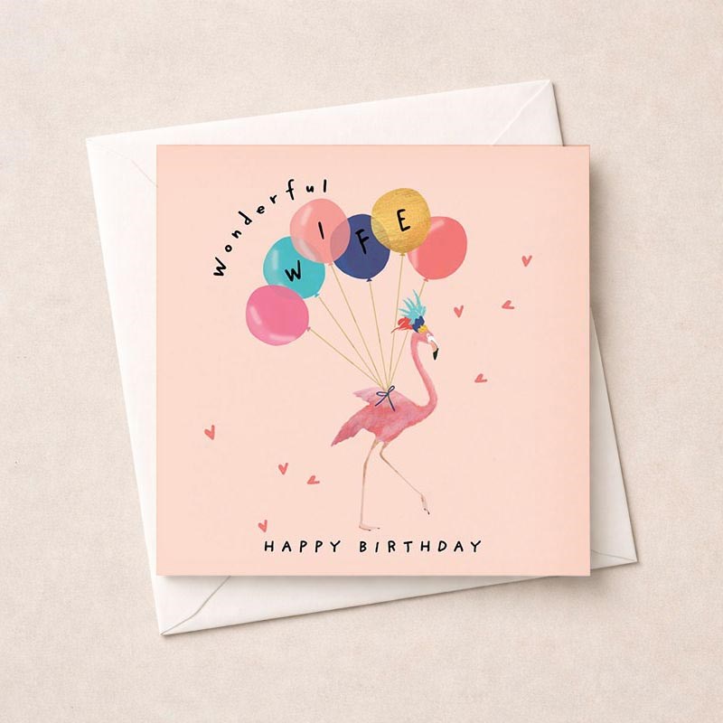 An image of Wife Birthday Card - Flamingo