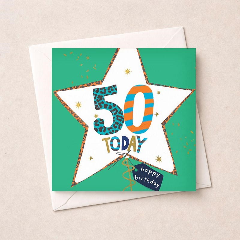 An image of Age 50 Birthday Card - Star Balloon